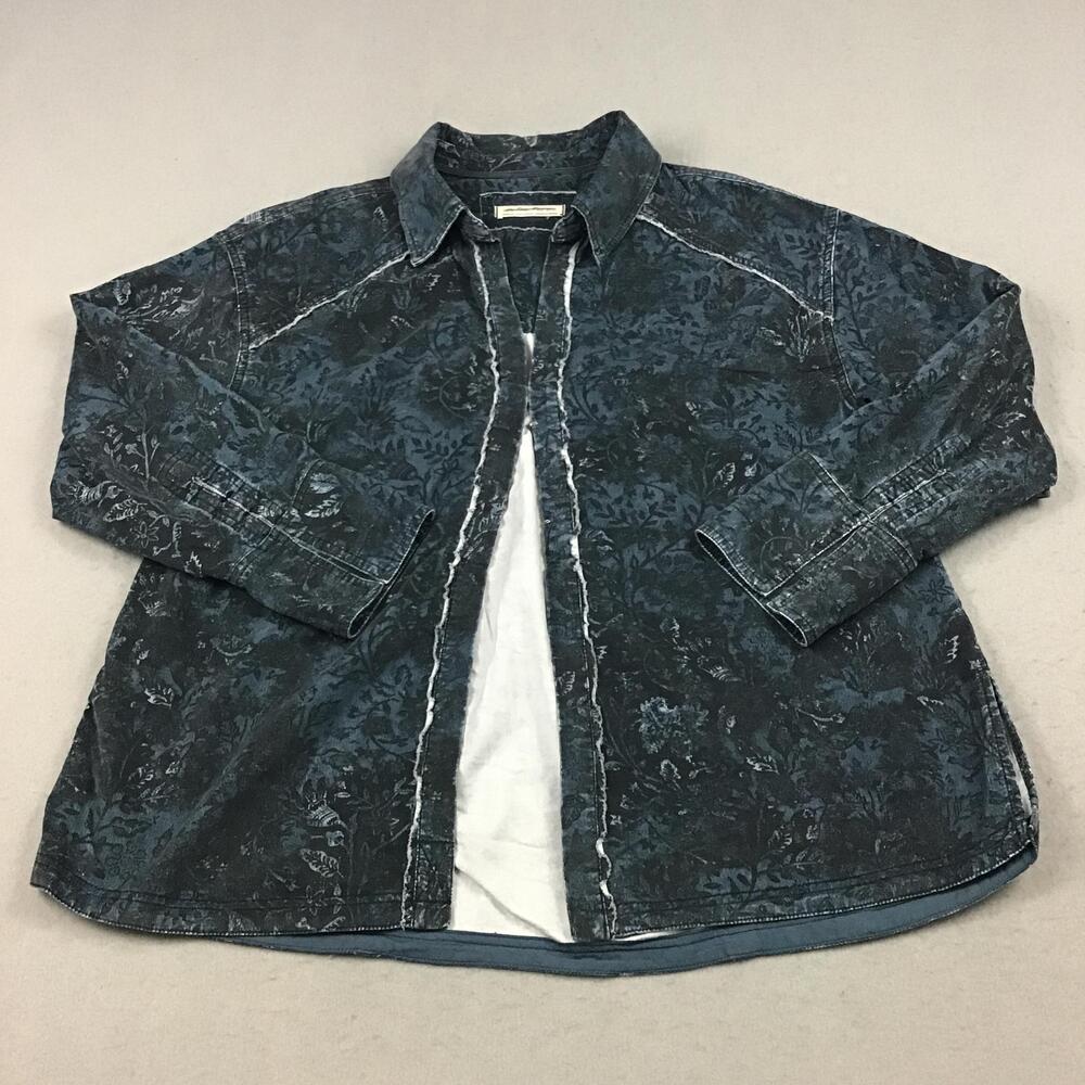 We The Free Tunic Shirt Womens Medium Blue Floral Corduroy Button-Up Pockets